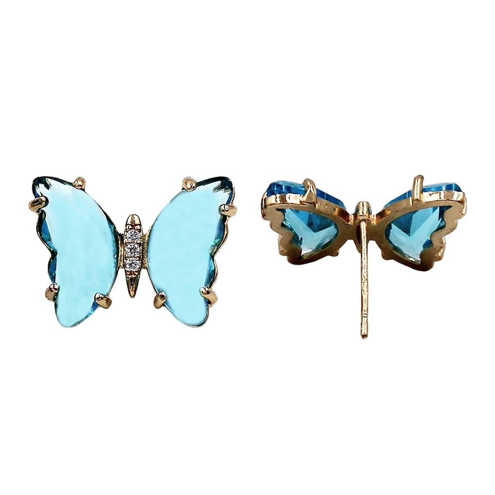 light blue simple colorful crystal butterfly earrings